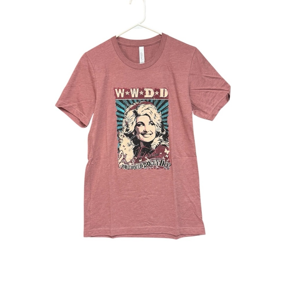 Bella Canvas size small WWDD Dolly Parton Graphic Tee in Pink. NWOT
